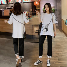 伊沐纯孕妇套装夏装时尚短袖T恤托腹裤子两件套怀孕期外穿潮妈 【短袖+托腹裤】套装 L