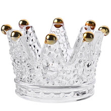 小皇冠置物托公主仙女ins风美妆蛋收纳架水晶玻璃摆件烛台粉扑架 (1个)透明皇冠