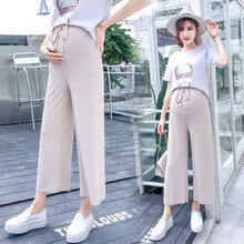珺瑞禾  孕妇裤春夏季薄款新款九分阔腿裤夏季潮妈时尚外穿直筒宽松托腹裤 杏色 XL