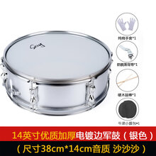 SXZY小军鼓不锈钢鼓号队小军鼓小鼓西洋鼓行进乐队乐器 优质款(银色+鼓包)14英寸外置双音(沙沙声)