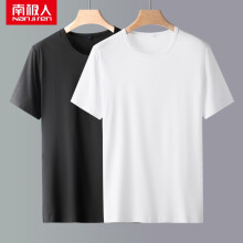 南极人（Nanjiren）两件装 男士短袖t恤圆领黑白体恤T 纯色半袖上衣服打底衫男装 NJRTX8800 白+黑 XL码