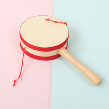 老式拨浪鼓  婴儿玩具拨浪鼓木质可啃咬玩具0-6-12个月羊皮传统玩具新生儿男孩 10cm拨浪鼓