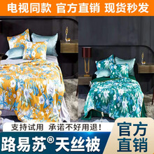 电视同款路易苏天丝被夏凉被床上用品四件套夏季薄被子双人机洗薄款冰丝空调被 宝石蓝+富贵黄2m*2.3m两套换洗