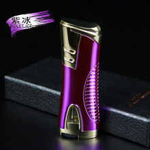 充气打火机个性轻便直冲蓝火焰雪茄艾灸点火器金属直条防风打火机 紫色