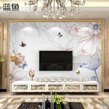 蓝鱼（LANYU）8D立体新中式荷花壁纸客厅电视背景墙布浮雕墙纸壁画定制 德国加厚-无纺布