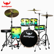 斗牛士（Bullfighter）儿童烤漆架子鼓演奏入门3三镲爵士鼓打击乐器 5鼓3镲荧光蓝绿(烤漆款)