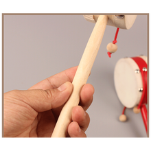 羊皮木质拨浪鼓儿童4寸玩具套组宝宝摇摇鼓手摇铃笼铃当 红蓝木制响板