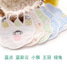 新生儿口水巾 宝宝系带围嘴纯棉6层纱布婴儿围兜花朵形饭兜喂奶巾 5条 男宝套装(绑带款全棉6层)
