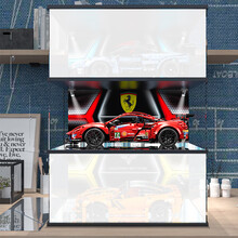 乐高展示盒柜42123 42093 42125法拉利迈凯伦克尔维特积木防尘罩 法拉利10MM加厚木塑底座+射灯+喷绘（白灯） 一层乐高展示柜