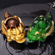 柒象 茶宠摆件感温遇水变色金蟾蜍变色茶宠精品貔貅功夫茶具茶道茶盘配件 貔貅茶宠 金色