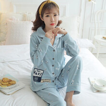 卡拉卡蒙春秋季纯棉开衫月子服孕妇长袖大码睡衣产后哺乳喂奶衣韩版家居服816 250蓝花鹿 L码（建议90-120斤）