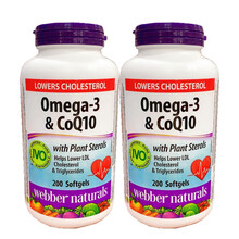 加拿大直邮webber naturals伟博omega-3 CoQ10鱼油辅酶Q10 2瓶*鱼油辅酶200粒