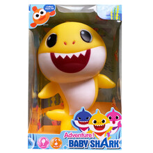 【七夕礼物】鲨鱼宝宝会唱歌baby shark完整版发声发光搪胶玩具公仔 黄色(盒装)