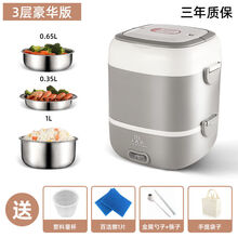 加热饭盒保温电热蒸煮自热便当盒可插电上班族便携带饭桶神器 高级灰-3层-豪华款餐具+手提袋
