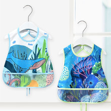 【两件装】稚心宝宝围兜 婴儿饭兜儿童防水吃饭围兜宝宝防水围嘴儿童无袖罩衣 蓝色海洋【两件装】 0-2岁 衣长32cm