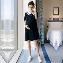 凯琳卡洛儿 孕妇装夏装2021新款孕妇连衣裙夏天时尚裙子夏季潮妈雪纺孕妇裙夏 黑色 XL