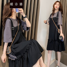 蝶诗璐 孕妇夏装上衣2021新款夏季长裙子时尚洋气中长款孕妇连衣裙孕妈装 灰咖色 2XL