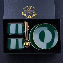 BUDINGCIYI 创意欧式小奢华咖啡杯碟套装 个性家用高档办公室陶瓷下午茶杯子马克杯 小蛮腰-墨绿对杯-礼盒装