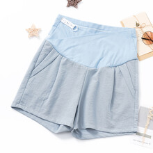 敏潮格伦孕妇棉麻三分裤低腰夏季薄款托腹裤短裤宽松休闲时尚潮妈 浅蓝色 L