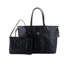 MCM 奢侈品 女士 Visetos系列黑色涂层帆布/织物双面包子母包LOGO图案手提单肩包 MWPAAVI01BK001