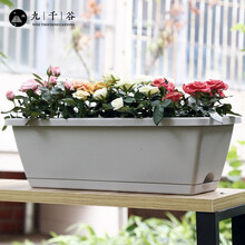 九千谷 种菜盆种花盆阳台长方形大花盆灰白色1个装 霍伦盆花盆种植箱种菜四季蔬菜盆50*19cm 带吸水盘3613