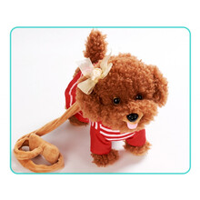 【七夕礼物】儿童玩具狗狗走路会唱歌仿真泰迪狗毛绒电动会说话的牵绳机器小狗 棕毛红有礼物 非充电版79首+礼物