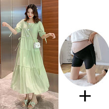敏潮格伦夏天孕妇夏装连衣裙感孕妇装网红套装裙子夏季不显怀遮肚春夏 浅绿色+黑色安全裤 XXL