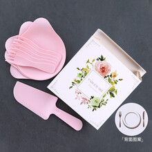 劣狐狐 一次性刀叉盘 水滴形 刀叉碟组合塑料餐盘子 切蛋糕生日蛋糕甜品餐具 清新花环粉