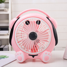 悦静风扇卡通小电风扇迷你学生宿舍床上台式办公室家用插电可爱小风扇 粉色音乐狗 3米延长线