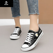 【官方特价】帆布鞋女学生韩版超火甜美公主少女孩子大童儿童平底百搭休闲板鞋 2218黑色 37