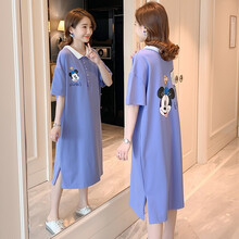 孕妇装夏装新款孕妈装夏天中长款孕妇连衣裙时尚潮妈孕妇裙子夏季外穿 蓝色 L