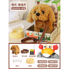 2021新款儿童玩具狗狗走路会叫婴儿仿真电动毛绒小狗会发声男孩宠物狗女孩 泰迪【彩色小屋+狗盆+骨头+牵引绳】+【感应螃蟹】 【电池款】赠送电池+螺丝刀【收到即玩】