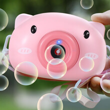 迪士尼电动泡泡相机儿童户外吹泡泡枪全自动防漏带灯光音乐泡泡补充液米奇米妮玩具礼物 小猪泡泡相机