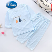 迪士尼(Disney)婴儿衣服夏装薄款男女宝宝竹节棉套装夏季纯棉新生儿童睡衣空调服 卡通小象蓝色 73 一般0-6月