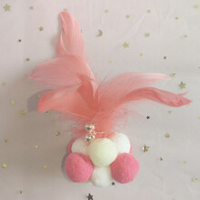 羽毛逗猫棒 猫咪玩具可伸缩弹性铃铛逗猫棒木质耐咬玩具逗猫自嗨 铃铛羽毛球逗猫红白色