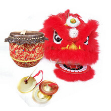 豪利特-HLT儿童舞狮8红色南狮子舞狮头醒狮羊毛狮子儿童玩具表演道具小狮子套装