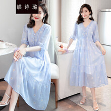 蝶诗璐 夏装孕妇连衣裙雪纺花色甜美小清新洋气潮辣妈夏季孕妇装长裙过膝孕妈装 小雏菊 L