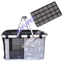 宠物包便携式网格宠物篮子狗狗背包猫咪篮泰迪手提篮猫狗外出箱包 升级灰色骨头+底板 大号 43*25*26cm