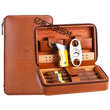 雪茄盒便携式雪茄剪打火机三件套装工具 COHIBA进口古巴雪笳烟盒 真皮棕色套装(不含雪茄)