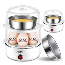 领锐（lingrui）双层蒸蛋器煮蛋器迷你自动断电煮鸡蛋锅家用不锈钢早餐蛋羹1人煮蛋机神器多功能宿舍 白色平盖-双层（加碗）