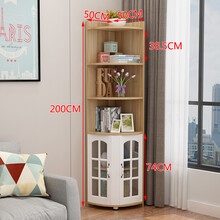 角柜 墙角柜客厅转角置物架餐厅三角形酒柜卧室拐角收纳储物柜角落边柜 嘉际 浅胡桃：50*50*200 白色玻璃门 组装