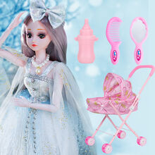 奎茗儿童玩具娃娃推车玩具宝宝洋尚美比芭比娃娃套装手推车女孩过家家 阿蜜莉雅【推车+贴心礼包3件套】蠶 无音乐+50CM+实心21关节+眨眼