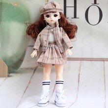 30厘米娃娃衣服不含芭芘 30厘米3D眼22关节BJD萝莉公主可爱洋娃娃6分娃衣古装娃娃套装 西装裙+娃娃+白色帆布鞋 鞋子