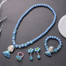 儿童发光项链戒指耳夹手链套装公主小女孩卡通可爱首饰配饰品玩具 2#公主款-不发光