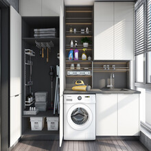 志邦阳台柜 阳台洗衣机柜置物架储物柜收纳柜晾衣柜 可嵌入洗衣机柜 范特西系列阳台柜 定制诚意金(具体价格以设计方案为准)
