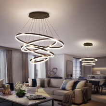 乐兴艺现代简约led餐厅吊灯圆形北欧轻奢客厅吊灯大气创意造型个性灯具 两圈60+40/白光42w
