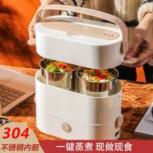 健丝美加热饭盒可插电上班族保温电热蒸煮自热便当盒便携带饭桶锅Tx 双层四胆 (带餐具+保温袋)