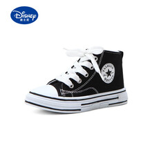 迪士尼Disney品牌同款【六一特价】儿童高帮帆布鞋男童鞋子女童布鞋韩版板鞋休闲鞋2021年春秋季新 黑色 34码/20.3cm