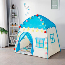 儿童帐篷游戏屋家用小孩蒙古包城堡玩具屋宝宝室内小房子男孩女孩公主房非分床神器生日礼物 蓝米黄色 牛津布送彩旗