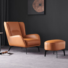 从左 单人沙发椅 意式极简懒人沙发设计师简约现代客厅家用皮艺沙发休闲椅卧室阳台创意小户型北欧老虎椅 单人沙发椅+脚踏